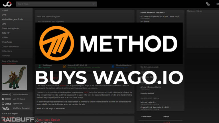 Popular Weak Auras Hosting Site Wago.io Acquired by Method