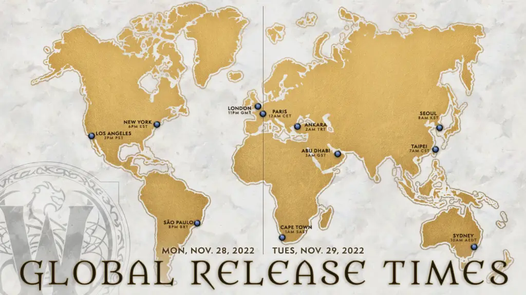World of Warcraft: Dragonflight Global Release Times Map