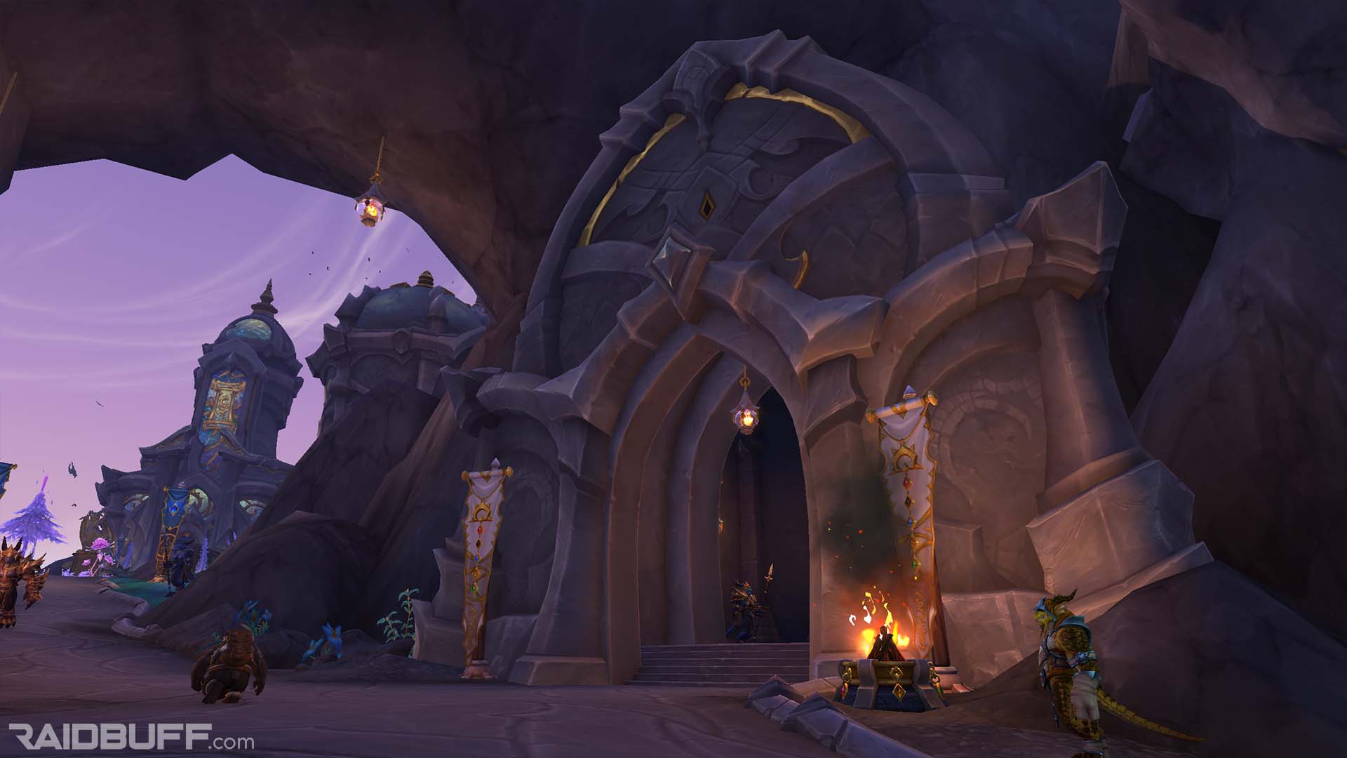 An image of the Gladiator's Refuge in Valdrakken, which houses the PvP vendors, Upgrade Vendors, and Training Dummies.