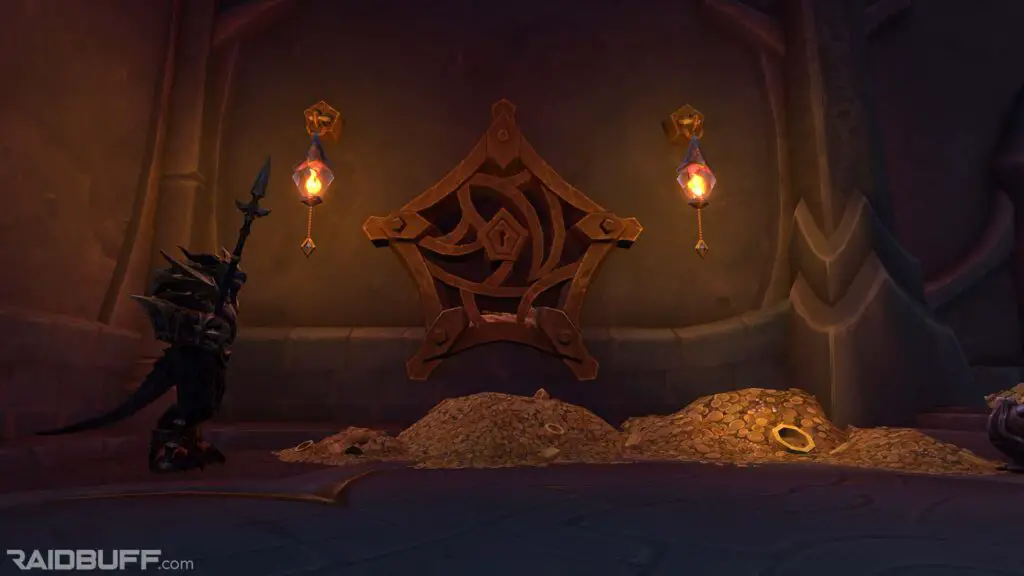 An image of the guild bank in the Valdrakken Bank, the Valdrakken Treasury Hoard